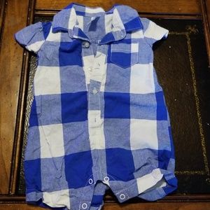 Carters 12months boy plaid romper blue shirt
